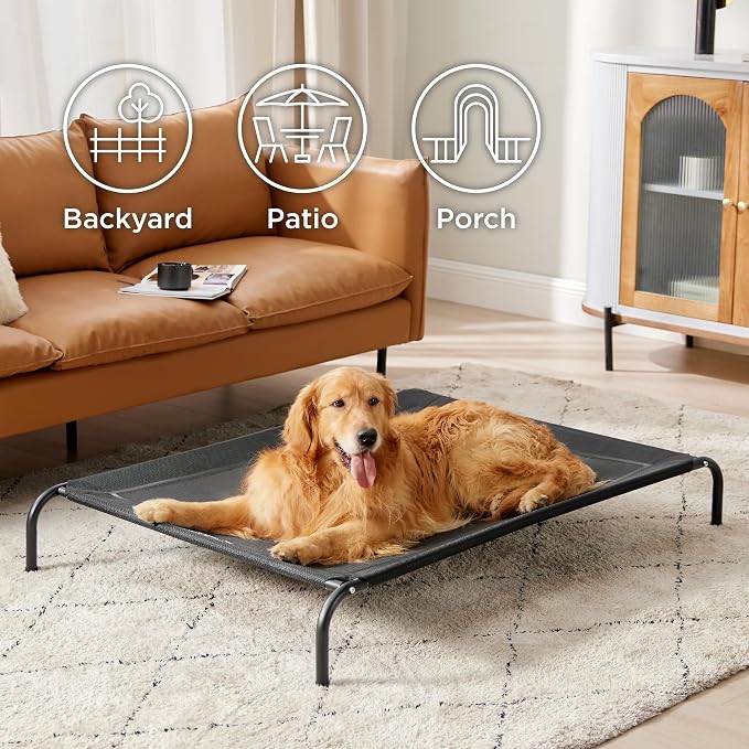 Bedsure Outdoor Elevated Cooling XL Dog Bed for Extra Large Dog, 54in Black | Portable Raised Camping Pet Cot Hammock,Breathable Teslin Mesh, Weather Resistant, For XL Dogs Up to 120 lbs,Easy to Assemble - Image 3