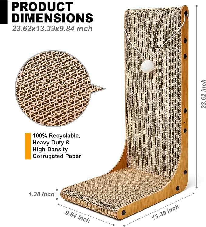 Cardboard Cat Scratcher, 23.6 Inch Cardboard Cat Scratching Post with Fuzzy Ball, Reversible Scratching Pad for Indoor Cats - Image 2