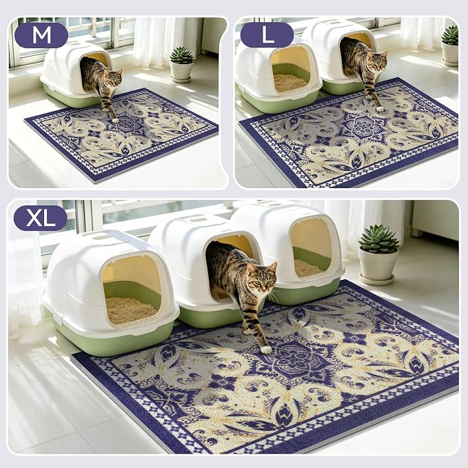 Cat Litter Mat, 24"x15" High-Density PVC Cat Litters Trapping Mat, Waterproof & Non-Slip Backing, Litter Box Catcher, Soft on Kitty Paws, Easy Washable Pet Supplies Blue - Image 7