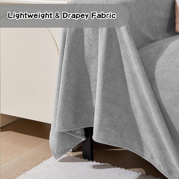 MEETSKY Couch Cover for 2 Cushion Sofa, Washable Cat Scratch Proof Sofa Covers Love Seat L Shape Soft Sectional Sofa Slipcover Furniture Protector for Dogs Pets Kids, 71" x 118", Light Grey - Image 4