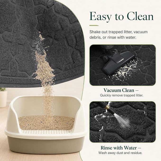 Yimobra Cat Litter Mat, Easy Clean Trapping PVC Mat, 47" x 36", Waterproof Backing, Non Slip Bottom, Scatter Control Pad for Litter Box, Black - Image 5