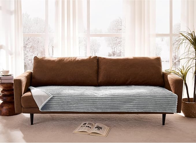 Dual Non-Slip Couch Cover for Dogs Waterproof, Fuzzy Soft Pet Couch Covers for Sofa 3 Cushion, Pet Friendly Soft Dog Bed Covers Sofa Cover Washable (Seagull Gray, 33" x 95" 1 Pack) - Image 8