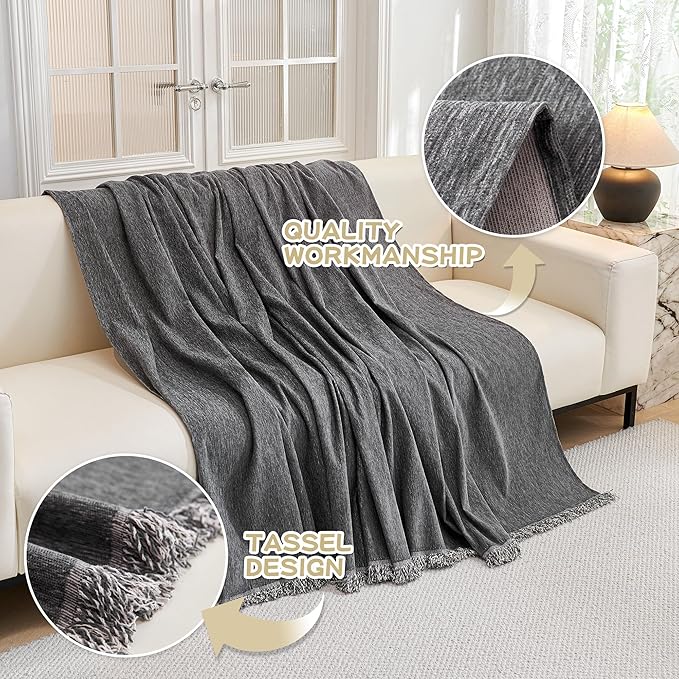 MYSKY HOME Couch Cover for Dogs Washable, Couch Covers Couch Covers for Dogs Couch Cover 2 Cushion Sofa Non Slip Dog Furniture Protector with Tassels Chenille Sofa Covers for Pets, 71"x102", Dark Grey - Image 3