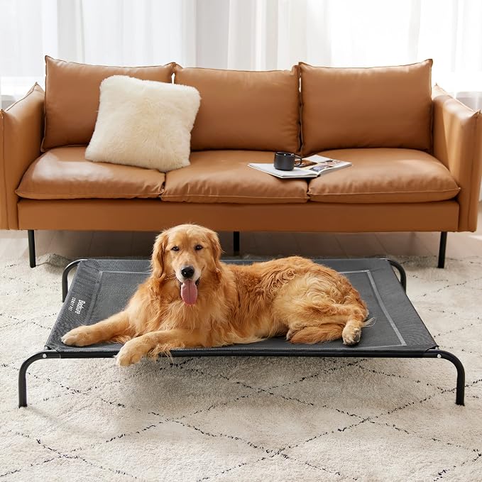 Bedsure Outdoor Elevated Cooling XL Dog Bed for Extra Large Dog, 54in Black | Portable Raised Camping Pet Cot Hammock,Breathable Teslin Mesh, Weather Resistant, For XL Dogs Up to 120 lbs,Easy to Assemble - Image 7