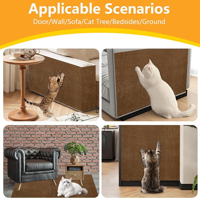 Cat Scratch Pad for Wall, Scratch Furniture Protector(39.3”×15.8”) | Cuttable and Adhesive Cat Scratching Mat, Fun Interactive Scratcher (Brown) - Image 5