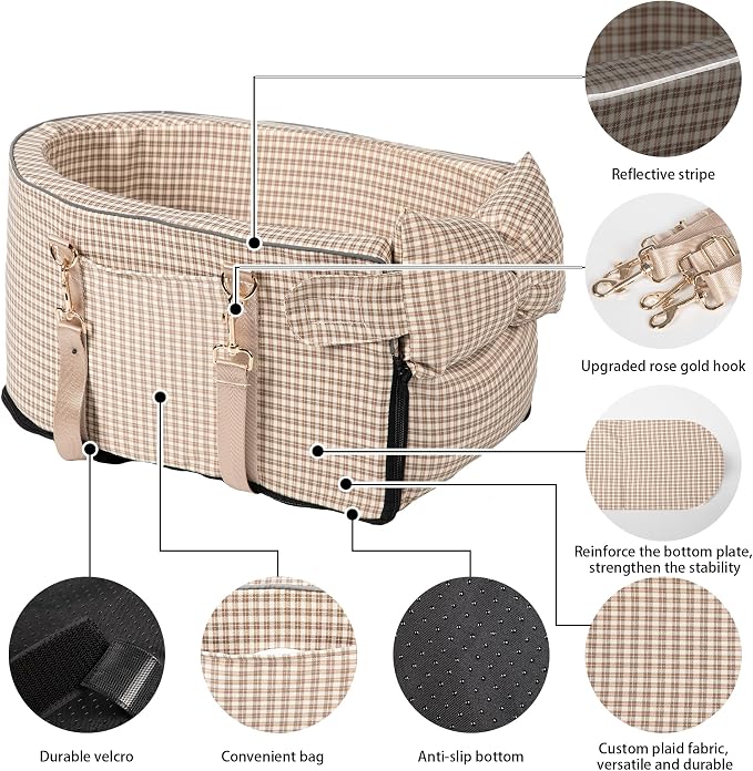 Center Console Dog Car Seat for Small Dogs, Removable Pet Seat with Cushion Board Safety Belt,Console Dog Car Seats for Small Puppy Up to 15 Lbs - Image 6