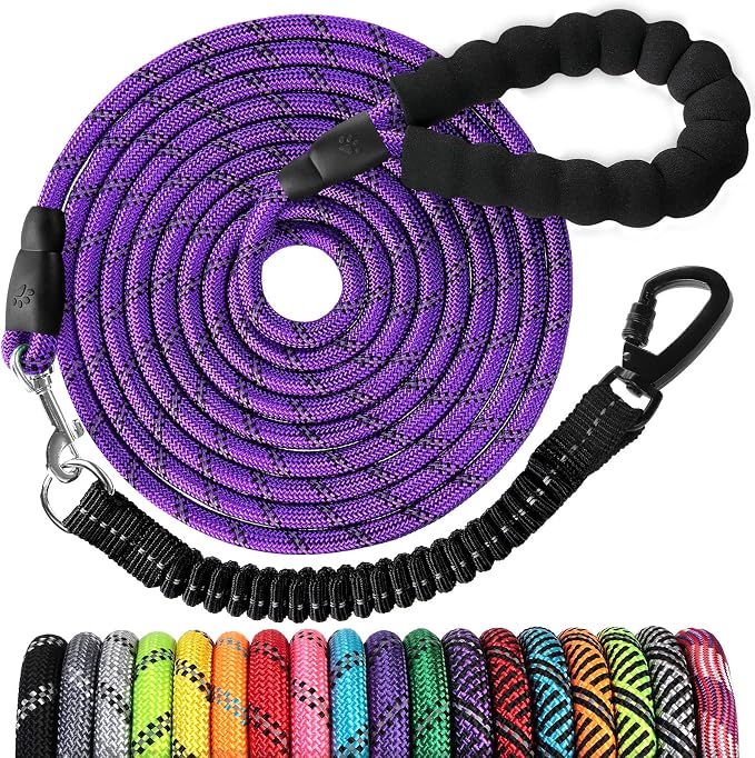 Long Dog Leash 50 FT: Heavy Duty Rope Leashes for Dogs Training with Swivel Lockable Hook Reflective Threads Bungee and Padded Handle - Dog Lead for Large Small Medium Dogs Outside Walking Hiking by jenico