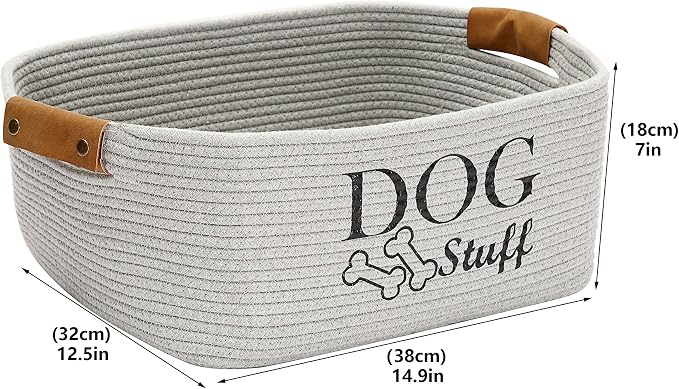 Geyecete Square Dog toy basket storage Cotton Rope Storage Basket Pet/Pet Toy And Accessory Storage Bin Doy Toy Box-Gray - Image 4