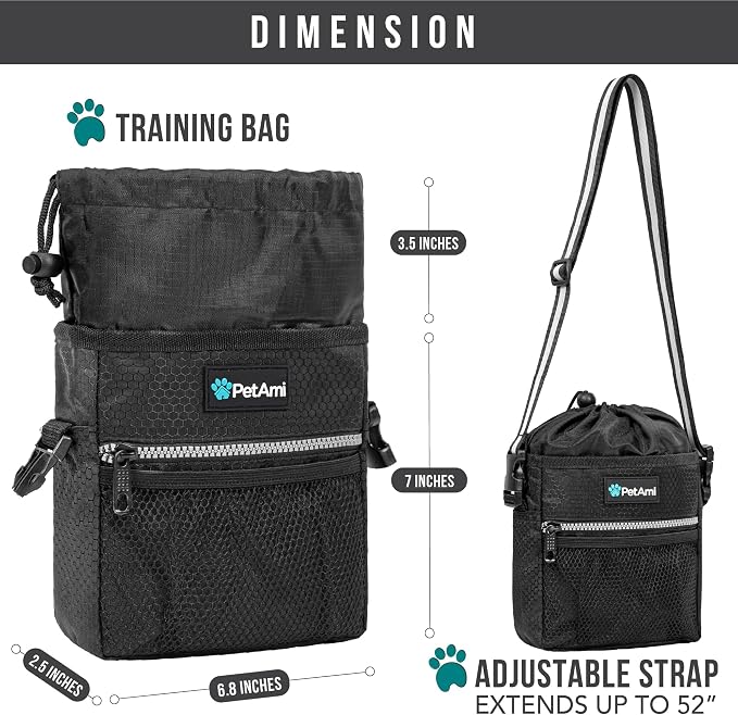 PetAmi Dog Treat Pouch, Pet Treat Pouch for Training, Dog Walking Bag Holder for Kibbles, Pet Food Toy, Dog Trainer Essentials Supplies, Poop Bag Dispenser, 3 Ways to Wear (Black) - Image 5