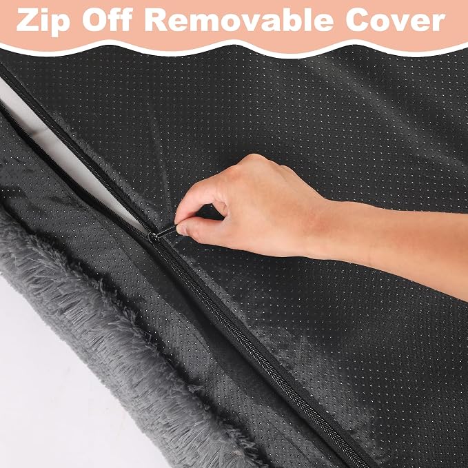Bedfolks Waterproof Dog Crate Bed, Plush Dog Pad, 23"x18", Solid Dark Grey | Faux Fur Plush Cover, Removable Washable Outer, Waterproof Inner Lining, Non-Slip Base, Crate Pad and Dog Pillow - Image 4