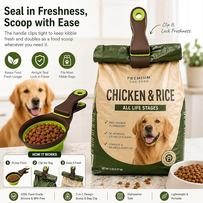 Collapsible Dog Bowls (2 Pack) - Portable Silicone Pet Food Scoop & Measuring Cups with Bag Clip, Travel Dog Feeding Bowl Set with Premium Gift Box, Green - Image 5