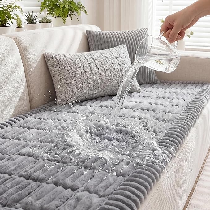 Fixwal Waterproof Flannel Dog Couch Cover, 27.6" x 59", Light Gray | Integrated TPU Barrier, Non-Slip Backing, Machine Washable, Pet Friendly, Easy Clean Pet Hair, Soft Sofa Cushion Protector by Fixwal