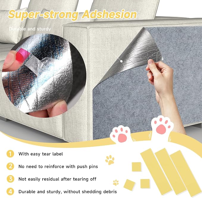 Cat Scratch Furniture Protector, 78.7''x15.8'' Trimmable DIY Self-Adhesive, Durable Corner Scratcher Couch Protectors from Cat Claws for Sofa, Tree Shelves & Scratching Posts (Light Gray) - Image 3