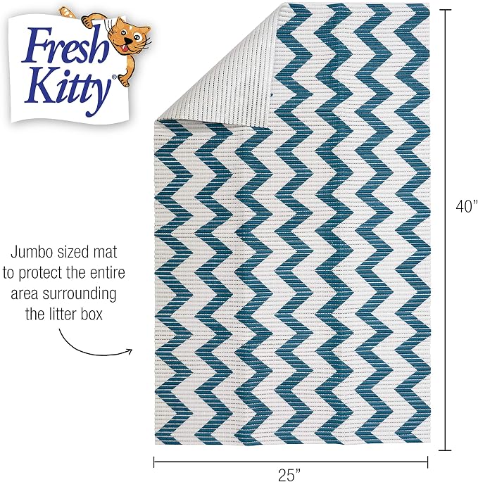 Fresh Kitty Durable XL Jumbo Foam Litter Mat – Phthalate and BPA Free, Water Resistant, Traps Litter from Box, Scatter Control, Easy Clean Mats – Chevron, Blue/White Chevron (9035) - Image 5