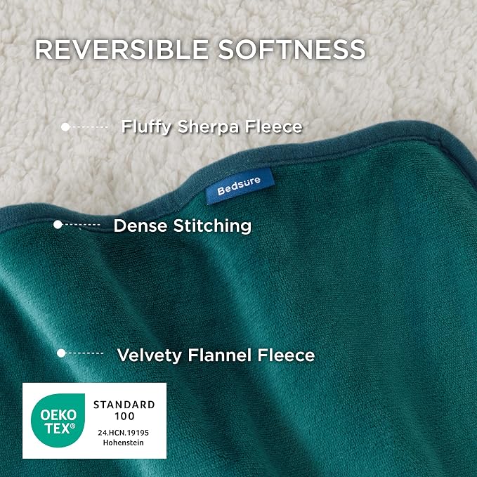 Bedsure Waterproof Dog Blankets for Large Dogs Sherpa Fleece Throw, 40X50 | Washable Soft Plush Pet Cat Blanket for Couch Cover, Reversible Cozy Calming Sofa Protector Warm for Senior Dogs,Green - Image 3