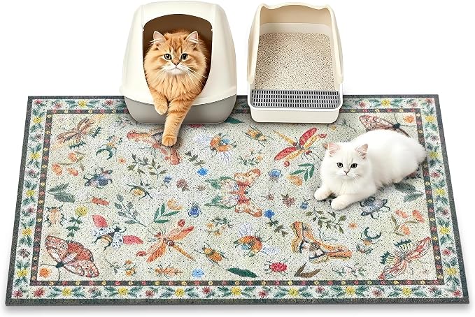 Cat Litter Mat, 35" x 23" Litter Mat, Traps 100% Cat Litter, Non-Slip Litter Box Trapping Mat, Cute Decor Mat, Easy Clean for Scatter Control, Waterproof Urine Protection by PPETDogSupplies