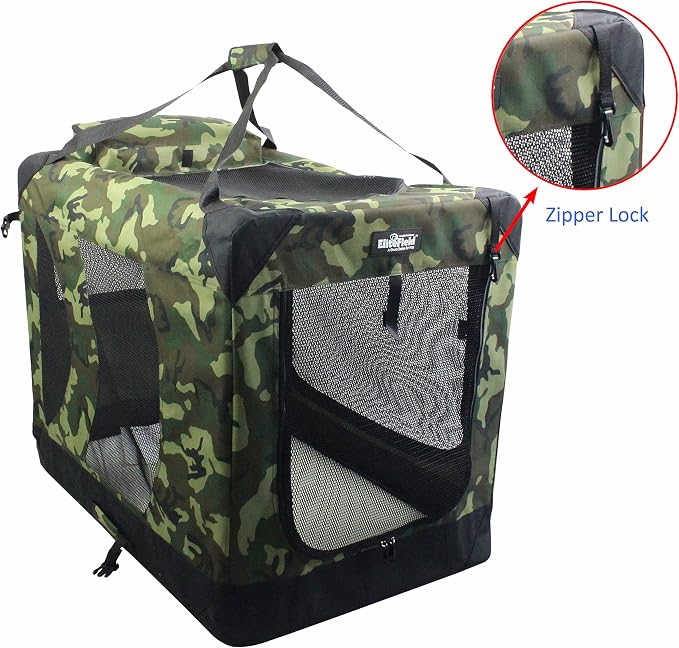 EliteField 3-Door Soft Dog Crate with Bed & Carrying Bag (2-Year Warranty) | 3 Mesh Doors, Steel Frame, Removable & Washable Crate Cover and Bed Cover, Storage Pockets, Indoor/Outdoor, Foldable - Image 2