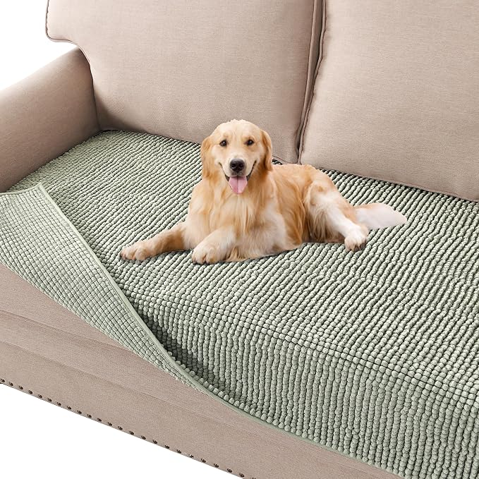 H.VERSAILTEX Plush Chenille Dog Bed Cover Thick Soft Sofa Cover for 3 Cushion Couch Anti Slip Couch Cover Furniture Protector for Dog, Pet, Cat (35" x 82", Sea Foam) by HVERSAILTEX