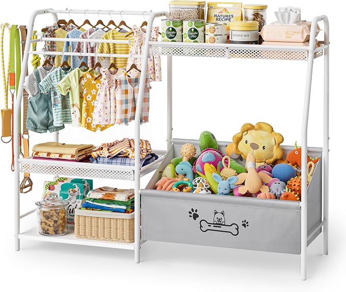 Large Dog Toy Basket with Dog Storage Organizer, Trapezoid Dogs Toy Bin Box with Collar Leash Holder Hook, Toy Holder Chest Pet Storage Cabinet for Living Room, Dogs Essentials for Pet Lovers Gift - Image 2