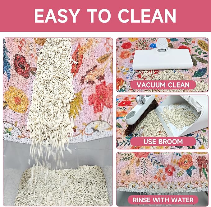 Cat Litter Mat, 24" x 16" Litter Box mat, Upgrade Non-Slip Kitty Litter mat, Traps 100% Litter, Soft on Kitty Paws, Easy Clean for Scatter Control, Bohe cat Food mat, Urine Waterproof - Image 5