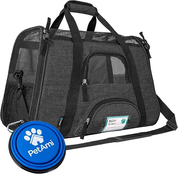 PetAmi Airline Approved Pet Carrier Cats Small Dogs, Small Heather Charcoal | Soft Sided TSA Travel Bag, Sherpa Bed, Breathable Mesh Ventilation, Collapsible Bowl, Fits Under Seat, Up to 18 lbs by PetAmi