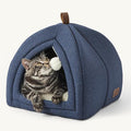 Bedsure 2in1 Cat Beds for Indoor Cats Cave for Kitten with Washable Pillow | 16in, Cat House for Small Pet, Covered Cat Tent, Foldable Hideaway, Fluffy Ball, Anti Slip Bottom, Removable Cushioned ,Navy by Unknown