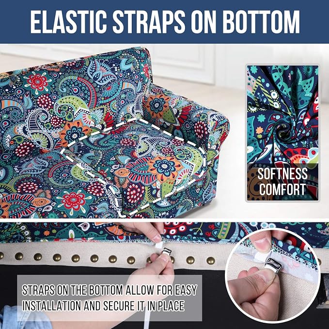 hyha Stretch Couch Cover, Sofa Covers for 2 Separate Cushion Couch Washable | Loveseat Cover, Floral Pattern, Printed, 3 Pieces, 2 Seater Furniture Protector with Elastic Bottom for Dogs, Pet Friendly - Image 5