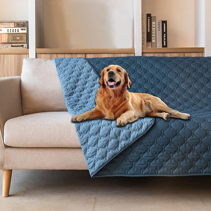gogobunny 100% Double-Sided Waterproof Dog Bed Cover Pet Blanket Sofa Couch Furniture Protector for Puppy Large Dog Cat, Reversible (52x82 Inch (Pack of 1), Dark Blue/Light Blue) by gogobunny