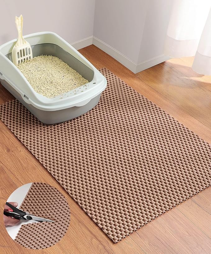 Cooyes Cat Litter Mat - Cut to Fit Any Place, 23"x17" Litter Trapping Mat for Litter Box, Easy to Clean, Waterproof & Non-Slip Kitty Pad, Scatter Control to Protect The Floor (Khaki) by Cooyes