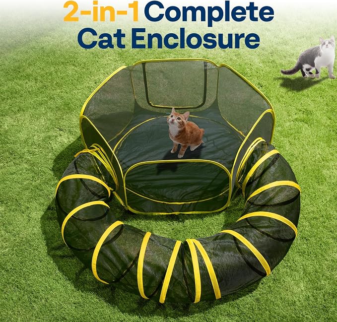 VIVOHOME Outdoor Cat Enclosure 2-in-1, w/Cat Tent, Circle Playpen Tunnel | Portable Cat Tunnels with Tent for Indoor Outdoor, Collapsible Catio for Kitty Small Animals, w/ Storage Bag Removable Bottom - Image 7