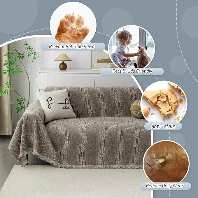 MYSKY HOME Couch Covers for 2 Cushion Couch Sofa, Chenille L Shape Sectional Couch Cover - Pet-Friendly, Machine Washable, Non-Slip Sofa Protector for Dogs, Kids, 71"x118", Sand - Image 3