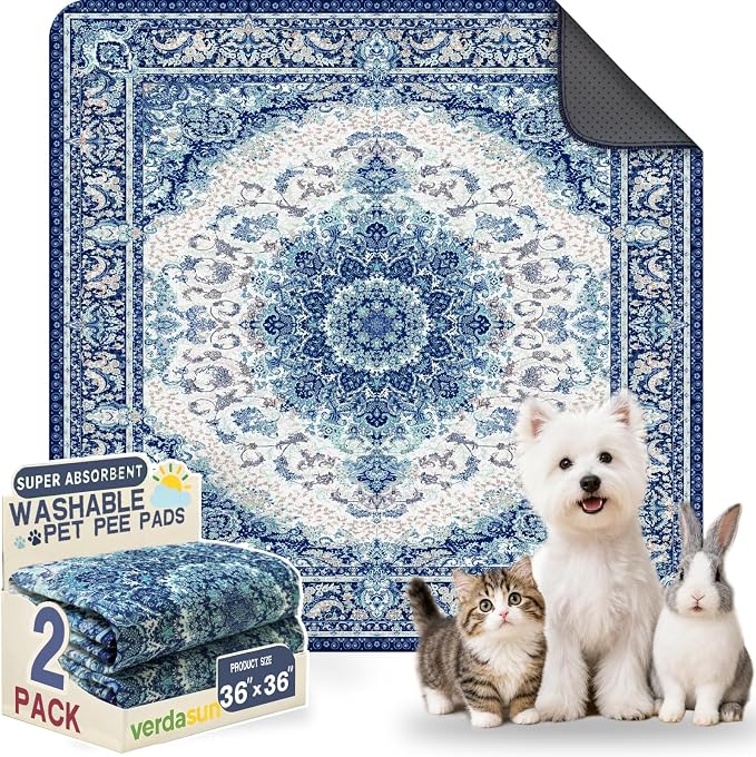 Washable Pee Pads for Dogs, Reusable Puppy Potty Training Pads, Ultra-Absorbent Thick Waterproof Leak-Proof Non-Slip Pads & Mat for Crate, Playpen, Floor, Whelping & Housebreaking , 2 Pack 36"x36" by Verdasun