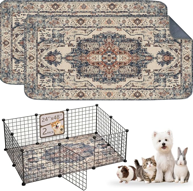 Washable Guinea Pig Pee Pads,Reusable Guinea Pig Cage Liner 2 Pack | Waterproof, Leak-Proof, Absorbent & Non-Slip, 24"x48" Bedding Potty Training Mat for Small Animal Rabbit Bunny Hamster Rat by Verdasun