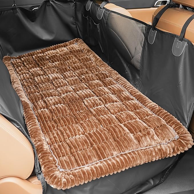 HiPetpy Backseat Dog Bed Mat for Car, Non-Slip Dog Bed for Car Back Seat, Soft & Cozy Dogs Blanket, Washable Travel Pet Mat Seat Protector for Cars, SUVs, Trucks by HiPetpy