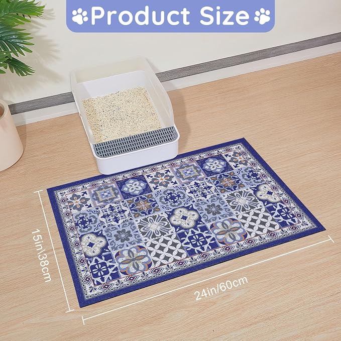 24"x15" Cat Litter Mat Waterproof Non-Slip Litter Trapping Pad | Soft Mesh Litter Box Mat With A Decorative Pattern Captures Scatter Effectively To Keep Floors Clean And Tidy - Image 8