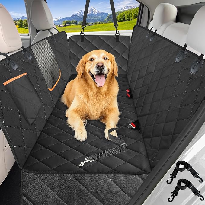 Kytely Dog Car Seat Cover for Back Seat, Waterproof Hammock for Car&SUV | Side Flaps with Zippers, Mesh Window, 600D Oxford, Anti-Scratch Nonslip Backseat Protector, Dog Seat Belt Included by Kytely
