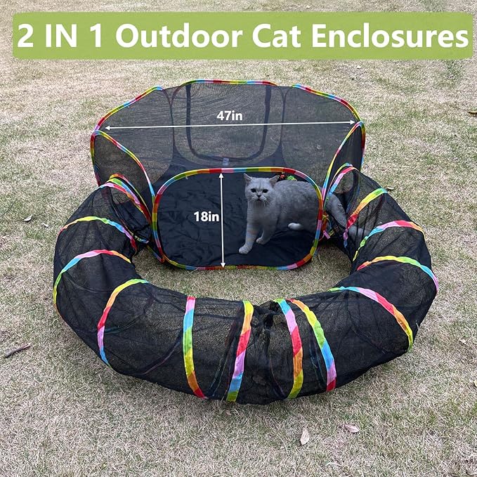 Outdoor Cat Enclosures, Cat Playground Portable Catio Mesh Tent, Outside Circle Playpen Tunnel for Kitty, Rabbit, Puppy and Small Animals - Image 5