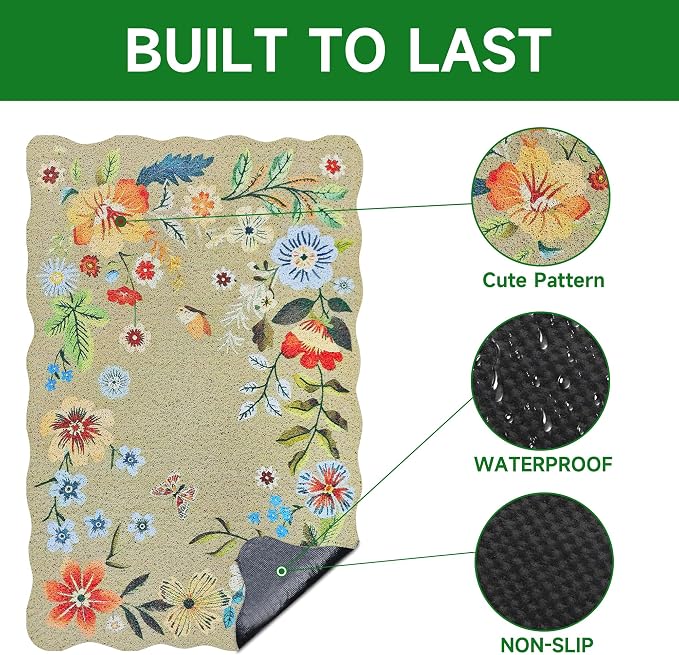 Cat Litter Mat,24"x16" Small Cute Litter Box Mat,Traps 100% Litter | Easy Clean for Scatter Control, Soft on Kitty Paws, Bohe cat food mat,Waterproof Urine Protection, Non-Slip, decor litter mat - Image 4