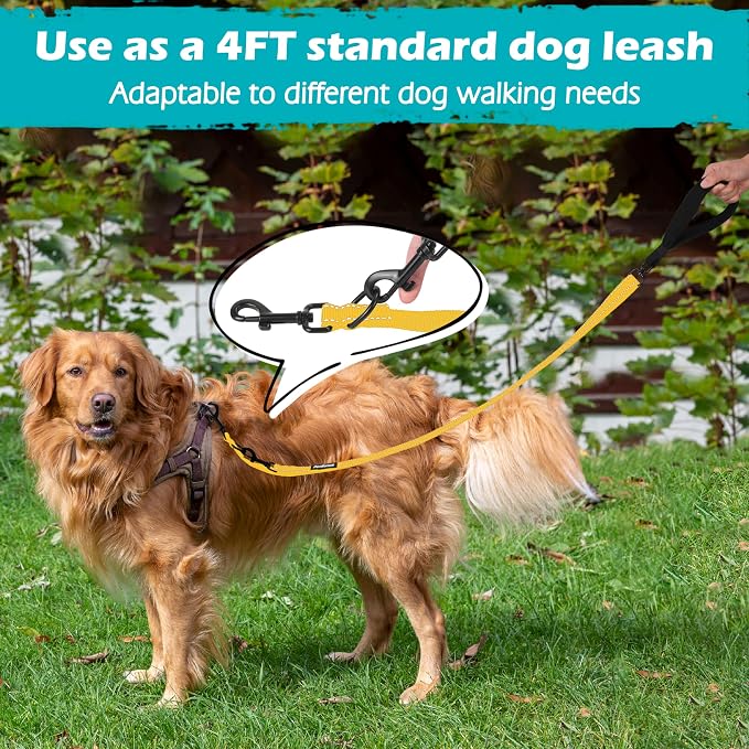 PetBonus Two Point Control Dog Leash, No Tangle Training Walking Leashes | Soft Padded Handle, Reflective, Works with No Pull Harnesses, Converts to Single Lead for Medium Large Dogs, Yellow - Image 6