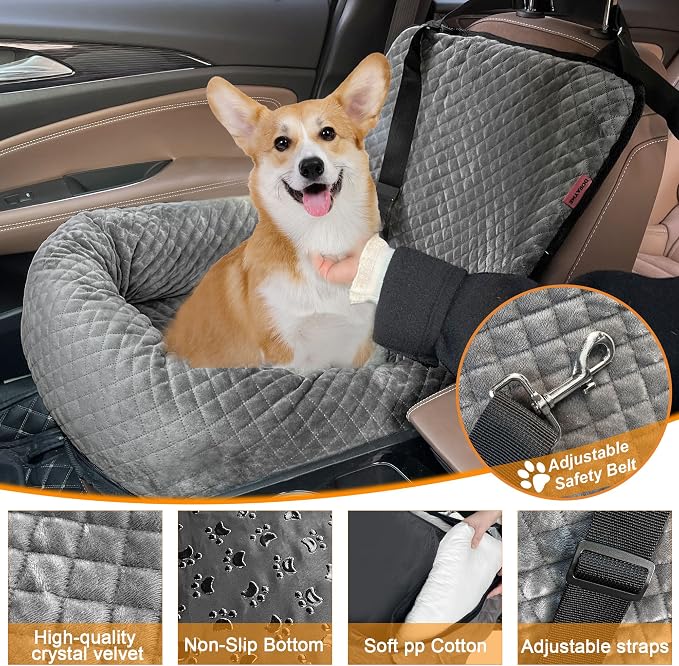 Sephyroth Dog Car Seat for Small/Medium Dogs,Dog Car Bed Washable Pet Travel Safety Seat,Super Soft Safe Removable Puppy Car Seat(Gray) - Image 3
