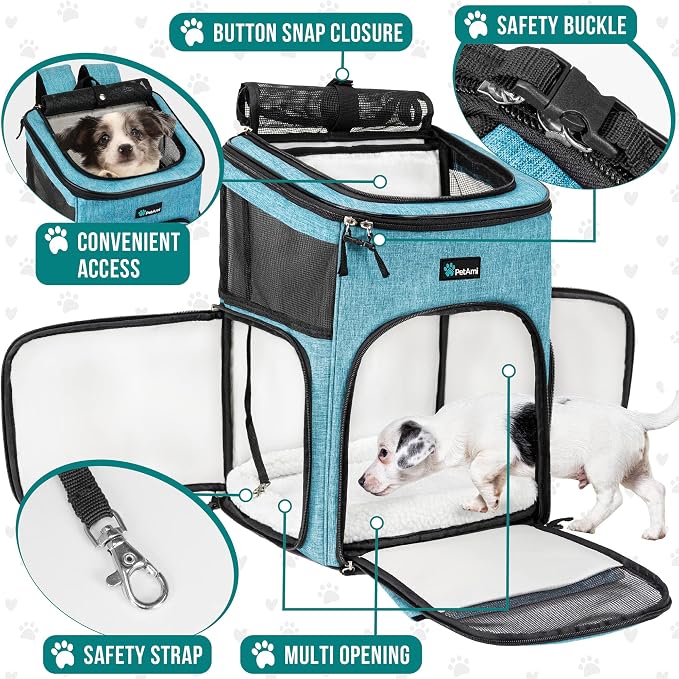 PetAmi Dog Backpack Carrier, Airline Approved 4-Way Entry Cat Backpack Carrier, Ventilated Mesh, Collapsible Pet Carrier for Small Puppy, Kitten, Hiking, Travel Car, Vet, up to 18 lbs, Turquoise - Image 3