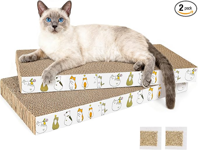 PatiencET 2 Pack Cardboard Cat Scratcher Pad with Catnips | Flat Double-Sided Cat Scratching Board for Small Medium Cats Kittens by patiencET