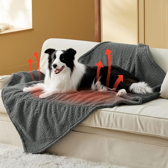 Bedsure Self Warming Dog Blankets for Large Dogs Waterproof - 50"x60" Grey | Soft Plush Sherpa Fleece Cat Puppy Blanket Washable for Couch Protector Reversible, Cozy Calming Throw Warm for Pet - Image 7