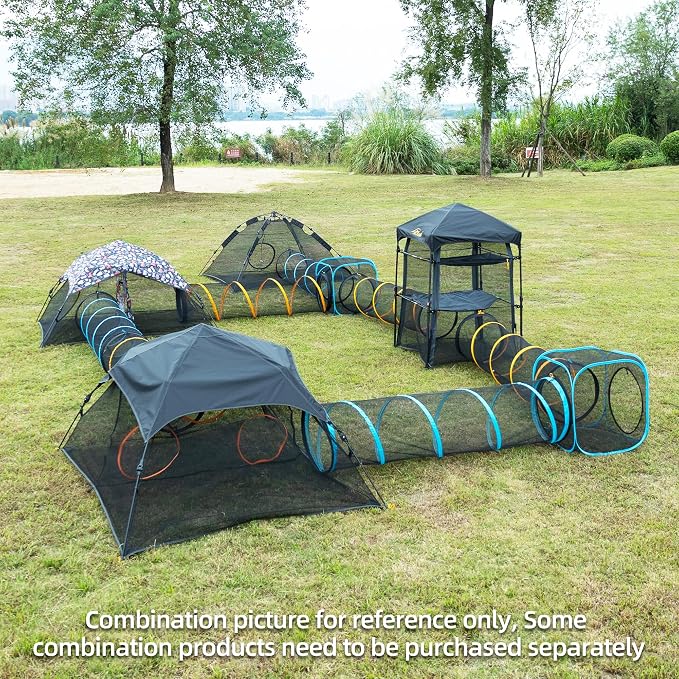 Cat Play Tunnel + Cube(with Three Ways) for Indoor and Outdoor, Cat Playpen, Play Enclosures, Collapsible Cube, Tunnel, Easy to Connect with Tent 2 Cubes + Run Tunnel - Image 2