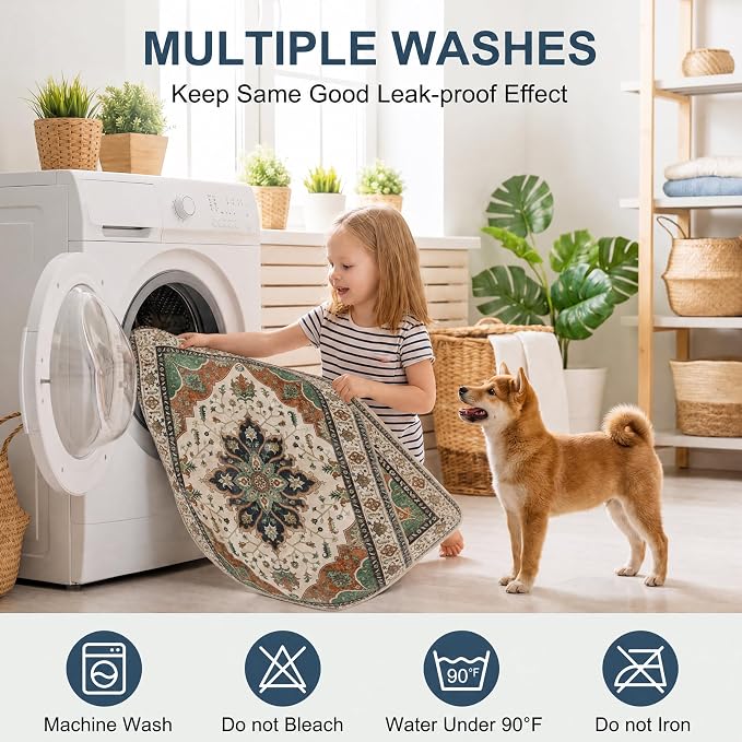 Washable Pee Pads for Dogs,Great Urine Absorbent Reusable Puppy Training Pads,Waterproof,Leak-Proof & Non-Slip Potty Pads for Whelping,Crate,Playpen,Bed.(Dark Teal Floral,72"x72") - Image 5