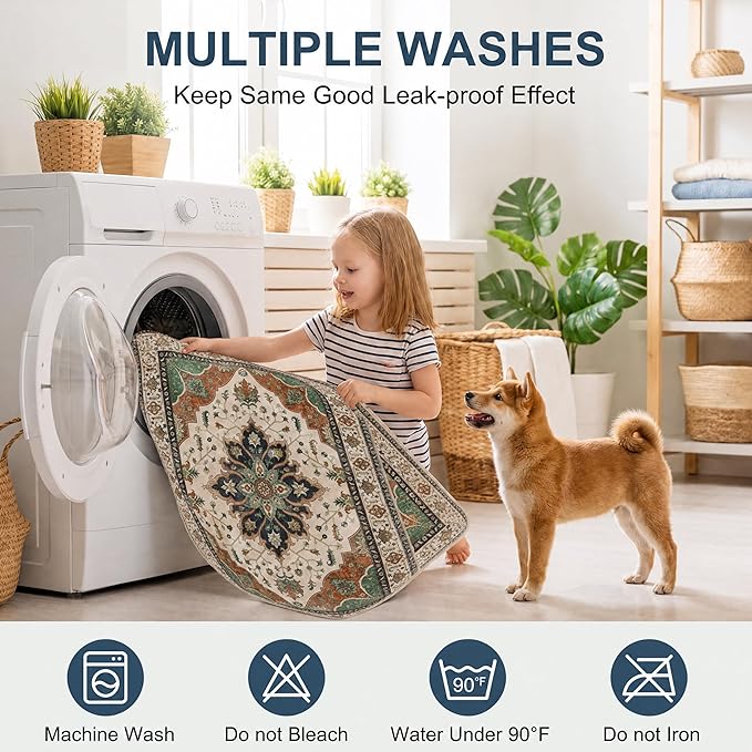 Washable Pee Pads for Dogs,Great Urine Absorbent Reusable Puppy Training Pads,Waterproof,Leak-Proof & Non-Slip Potty Pads for Whelping,Crate,Playpen,Bed.(Dark Teal Floral,24"x36") - Image 5