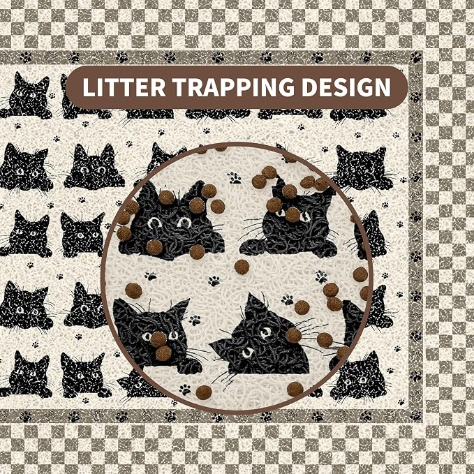 Cat Litter Mat 33" x 22" for Litter Box, Non-Slip Washable Floor Mat with Litter Trapping Design, Scatter Control for Cats and Kittens, Black Beige - Image 7