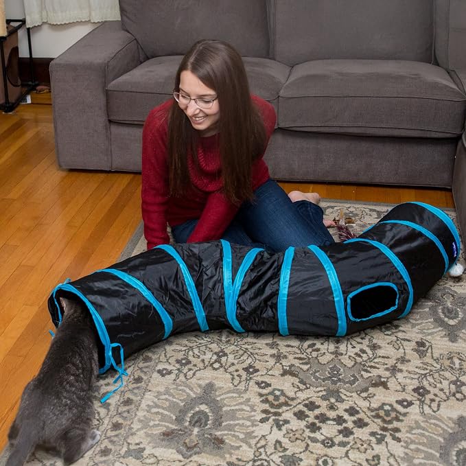 PetLike S Cat Tunnel Collapsible Pop-up Pet Tube Hideaway Play Toy with Ball (1 Way, Black) - Image 4