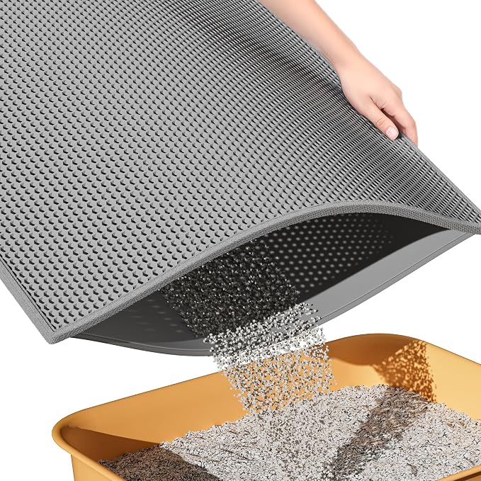 ESTHELLO Cat Litter Mat Honeycomb Double Layer Design 24’’ x 15’’ Gray by ESTHELLO