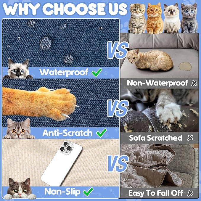 Loiion Cat Scratch Proof Furniture Protector Waterproof Sofa Cover 150"x91" | Pet-Friendly Couch Protector, Anti-Scratch & Anti-Slip Sofa Cover For Cats Dogs Kids, Machine Washable - Image 4
